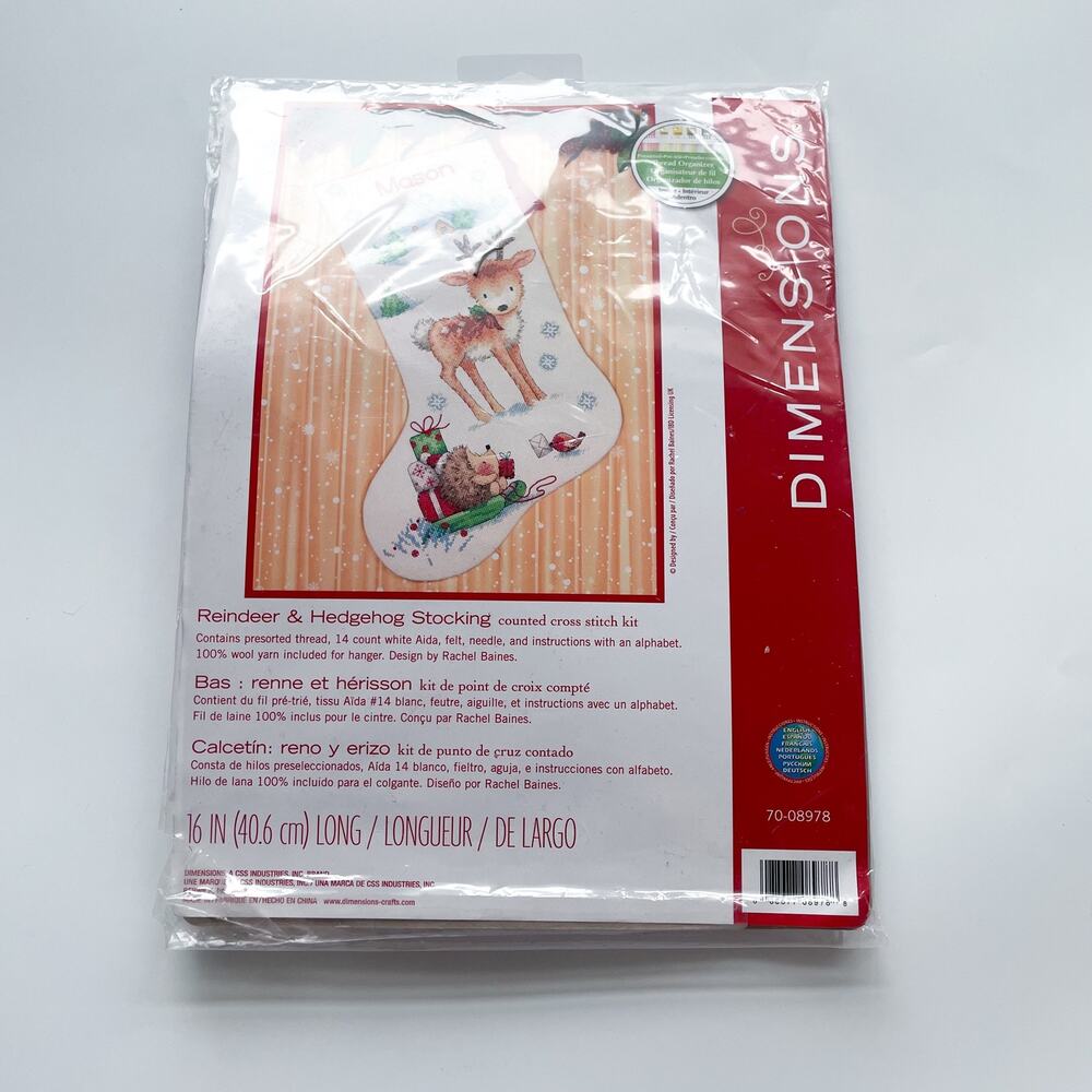 NEW DIY Dimensions Reindeer & Hedgehog Counted Cross Stitch Stocking Kit 08978
